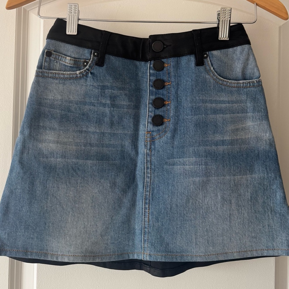 Alice & Olivia Denim & Pleather Button-Up Skirt